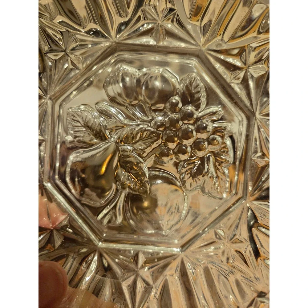 vintage Federal Glass Pioneer pattern clear glass bowl featuring a fruit motif